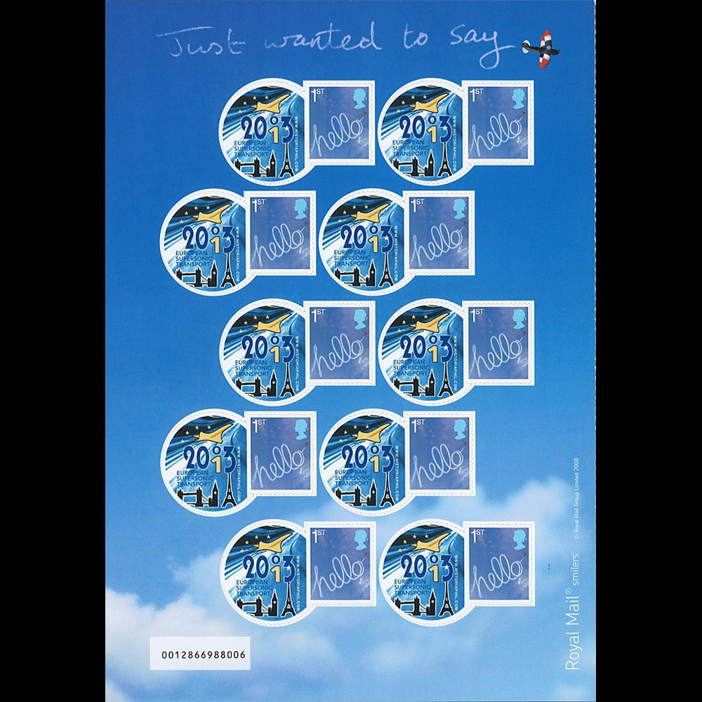 CO-RET55F : 2013 - ROYAUME-UNI Feuillet 10 TPP 1st "10 ans dernier vol Concorde/ hello"