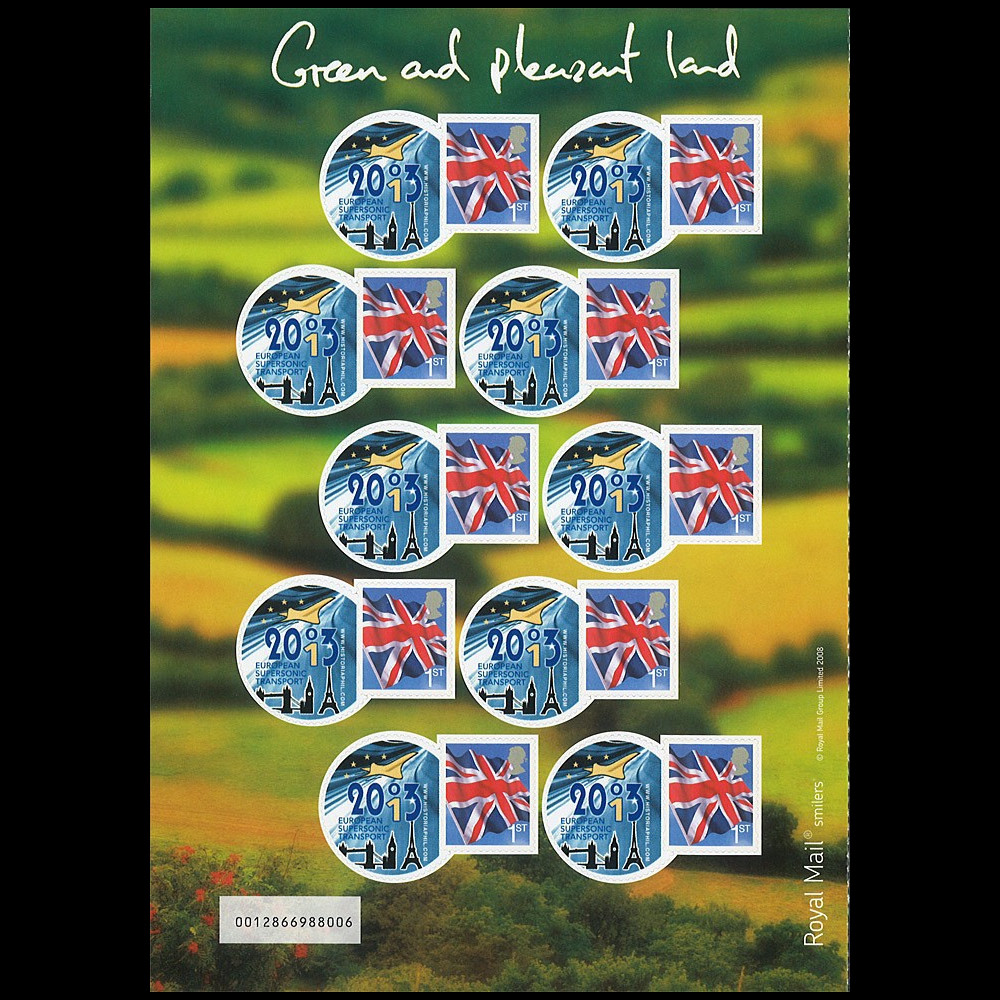 CO-RET56F : 2013 - ROYAUME-UNI Feuillet TPP 1st "10 ans dernier vol Concorde/ drapeau"