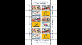 A380-232FD : 2013 - Feuillet de vignettes A380 Lufthansa "1er vol Francfort - Shanghai"