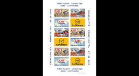 A380-232FND : 2013 - Feuillet de vignettes A380 Lufthansa "1er vol Francfort - Shanghai"