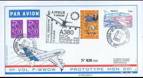 A380-4T2 : 2005 - Pli France "1er vol d'essai du prototype 001 de l'A380"