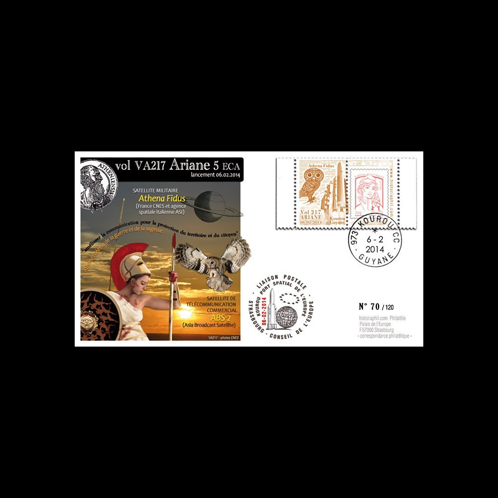 VA217L-T1 : 2013 - FDC Kourou ARIANE 5 "Vol 217 - satellites ABS-2 et Athena Fidus"