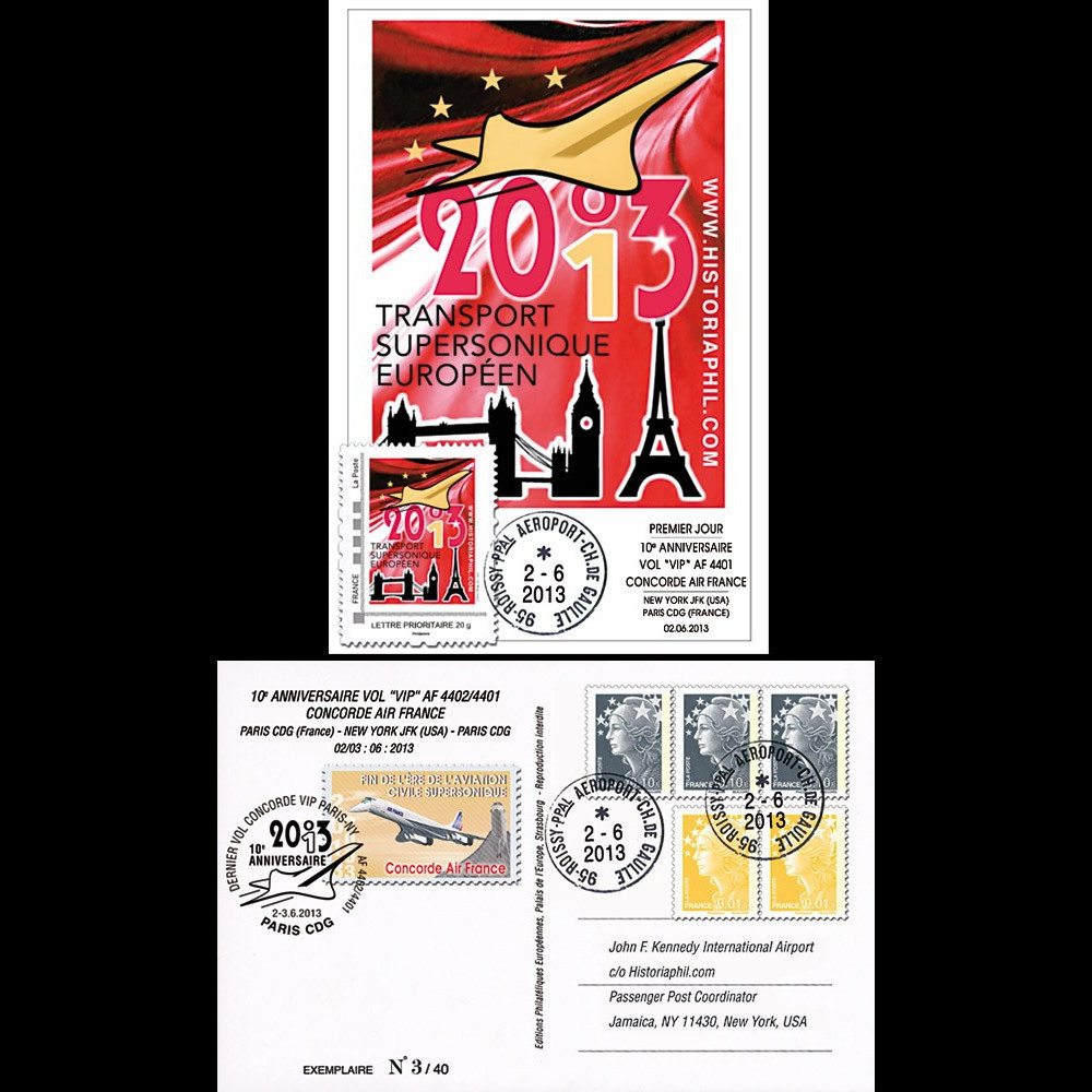 CO-RET50 : 2013 - Carte "10 ans dernier vol VIP Concorde AF Paris-New York-Paris"