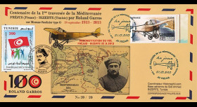 GARROS13-2 : 2013 - Pli France-Tunisie "100 ans traversée Méditerranée par Roland Garros"