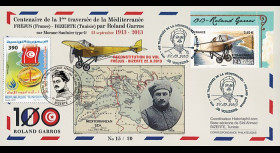 GARROS13-3 : 2013 - Pli France-Tunisie "100 ans traversée Méditerranée par Roland Garros"