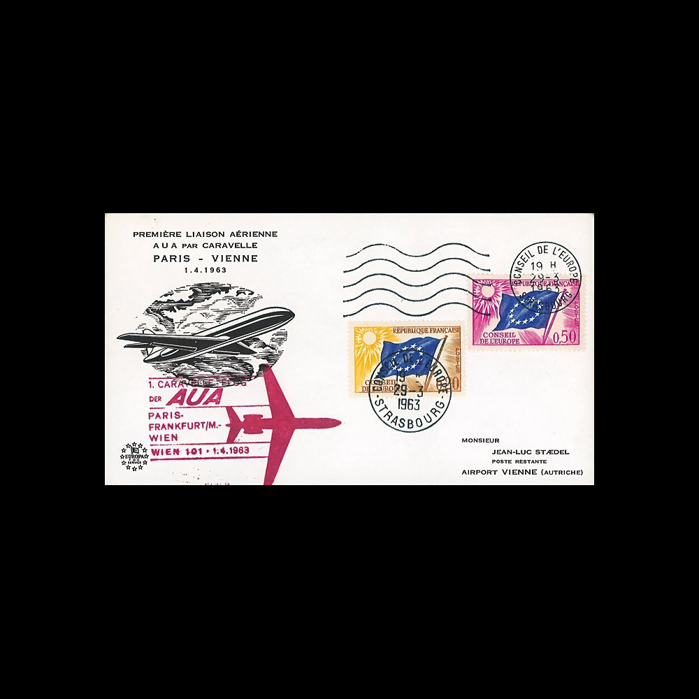AE15 : 1963 - FFC Conseil Europe "AUA 1ère liaison Paris-Frankfurt/M-Wien par Caravelle"