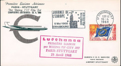 AE22 : 1968 FFC Conseil Europe "Lufthansa 1ère liaison aér. Paris-Stuttgart par Boeing 737"