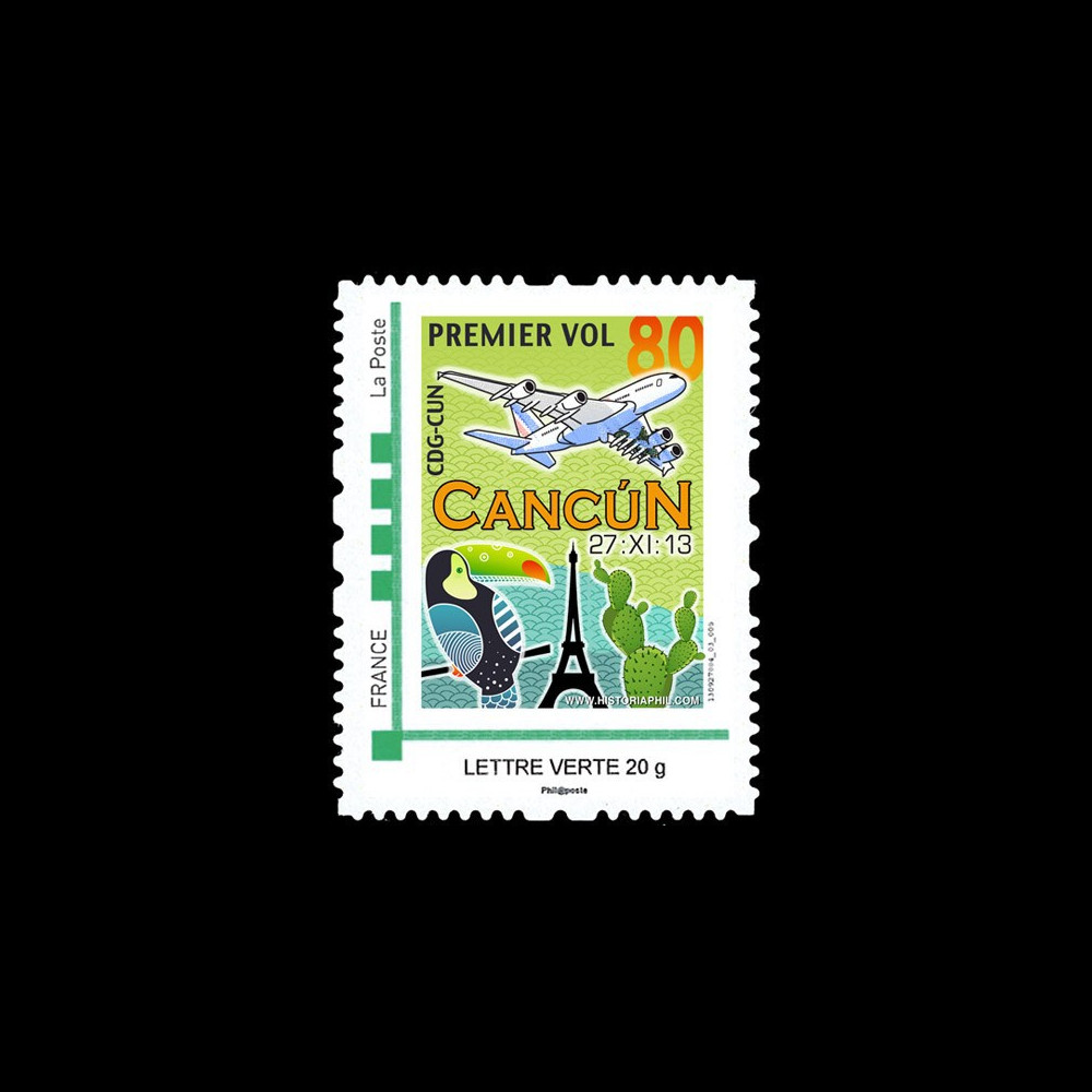 A380-234N : 2013 - 1 TPP Lettre verte 20g "Airbus A380 Air France - 1er vol Paris-Cancún"