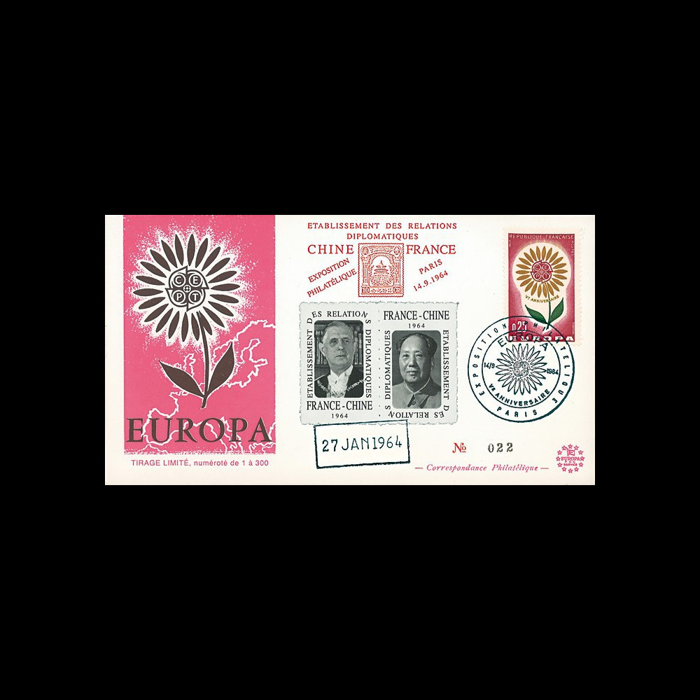 DG-EU33 : 1964 - Pli EUROPA “Etablissement des Relations Chine-France - de Gaulle/Mao“