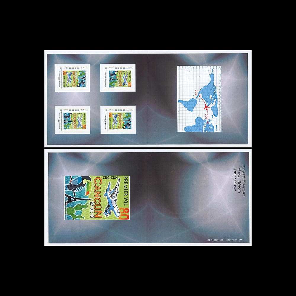A380-234C : 2013 - Collector 4 TPP tête-bêche "A380 Air France 1er vol Paris-Cancún"