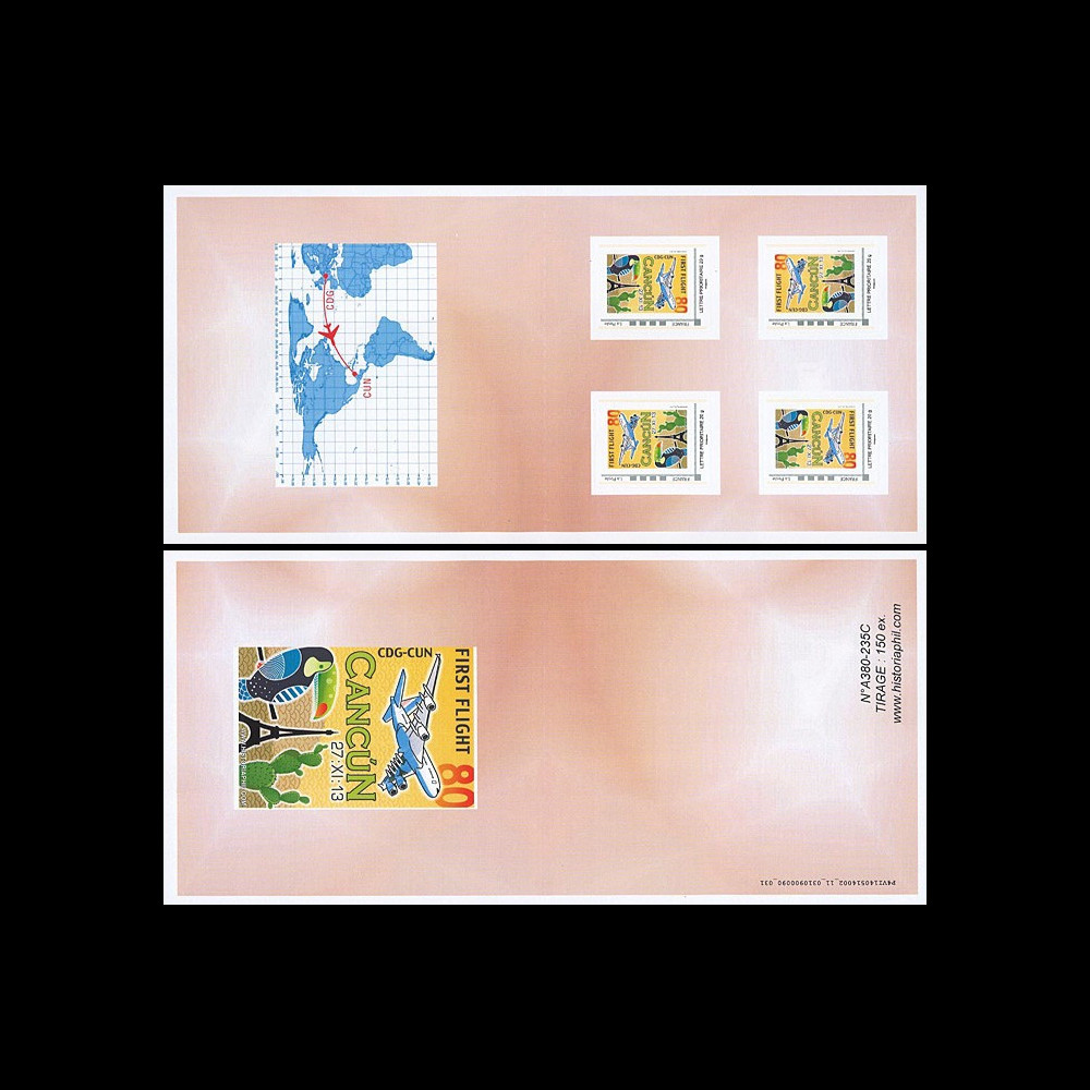 A380-235C : 2013 - Collector 4 TPP tête-bêche "A380 Air France 1er vol Paris-Cancún"