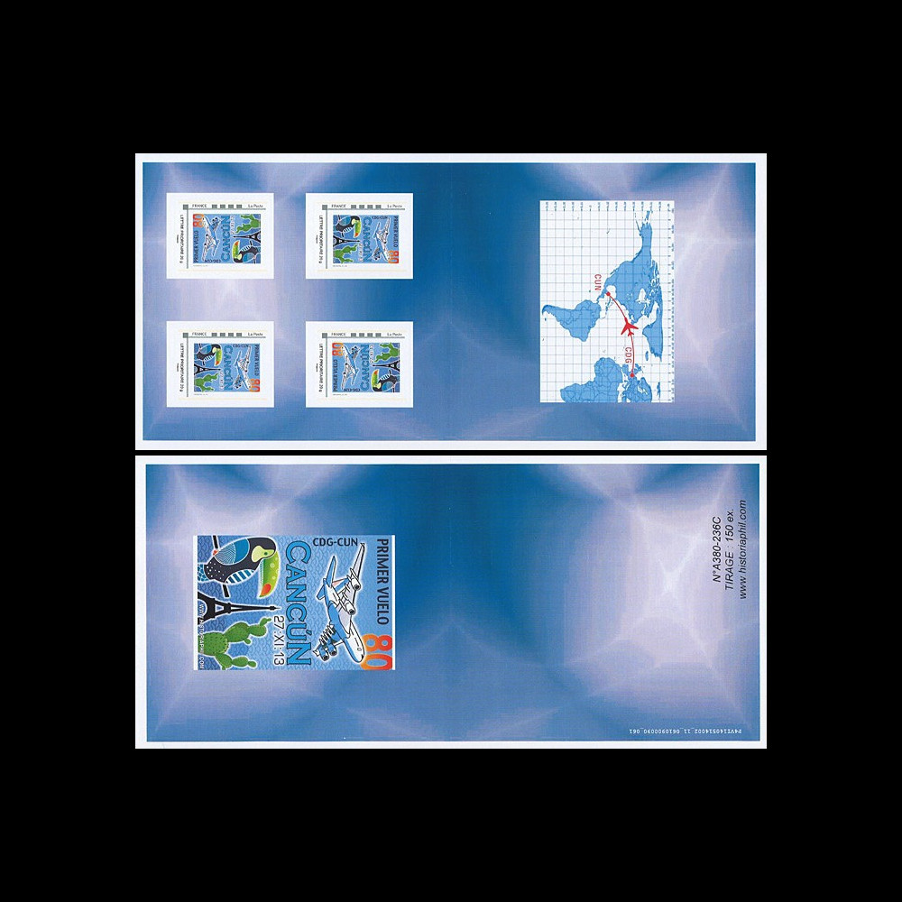 A380-236C : 2013 - Collector 4 TPP tête-bêche "A380 Air France 1er vol Paris-Cancún"