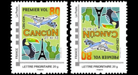 A380-234VN : 2013 - 2 TPP Variété tête-bêche "A380 Air France - 1er vol Paris-Cancún"