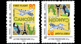 A380-235VN : 2013 - 2 TPP Variété tête-bêche "A380 Air France - 1er vol Paris-Cancún"