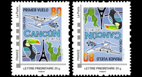 A380-236VN : 2013 - 2 TPP Variété tête-bêche "A380 Air France - 1er vol Paris-Cancún"