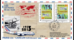 A380-234V : 2013 - FFC FRANCE "A380 Air France 1er vol Paris-Cancún" variété tête-bêche