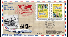 A380-235V : 2013 - FFC FRANCE "A380 Air France 1er vol Paris-Cancún" variété tête-bêche