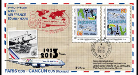 A380-236V : 2013 - FFC FRANCE "A380 Air France 1er vol Paris-Cancún" variété tête-bêche