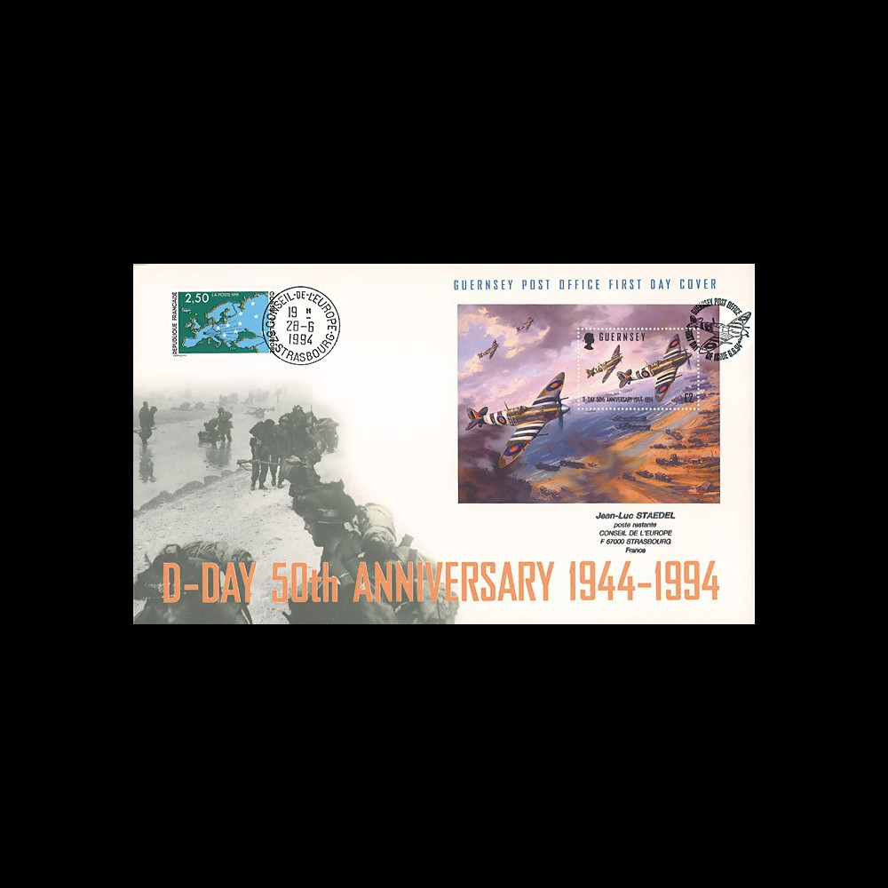 DEB94-GUL : 1994 - FDC Gde-Bretagne / Guernsey "50 ans Débarquement en Normandie"