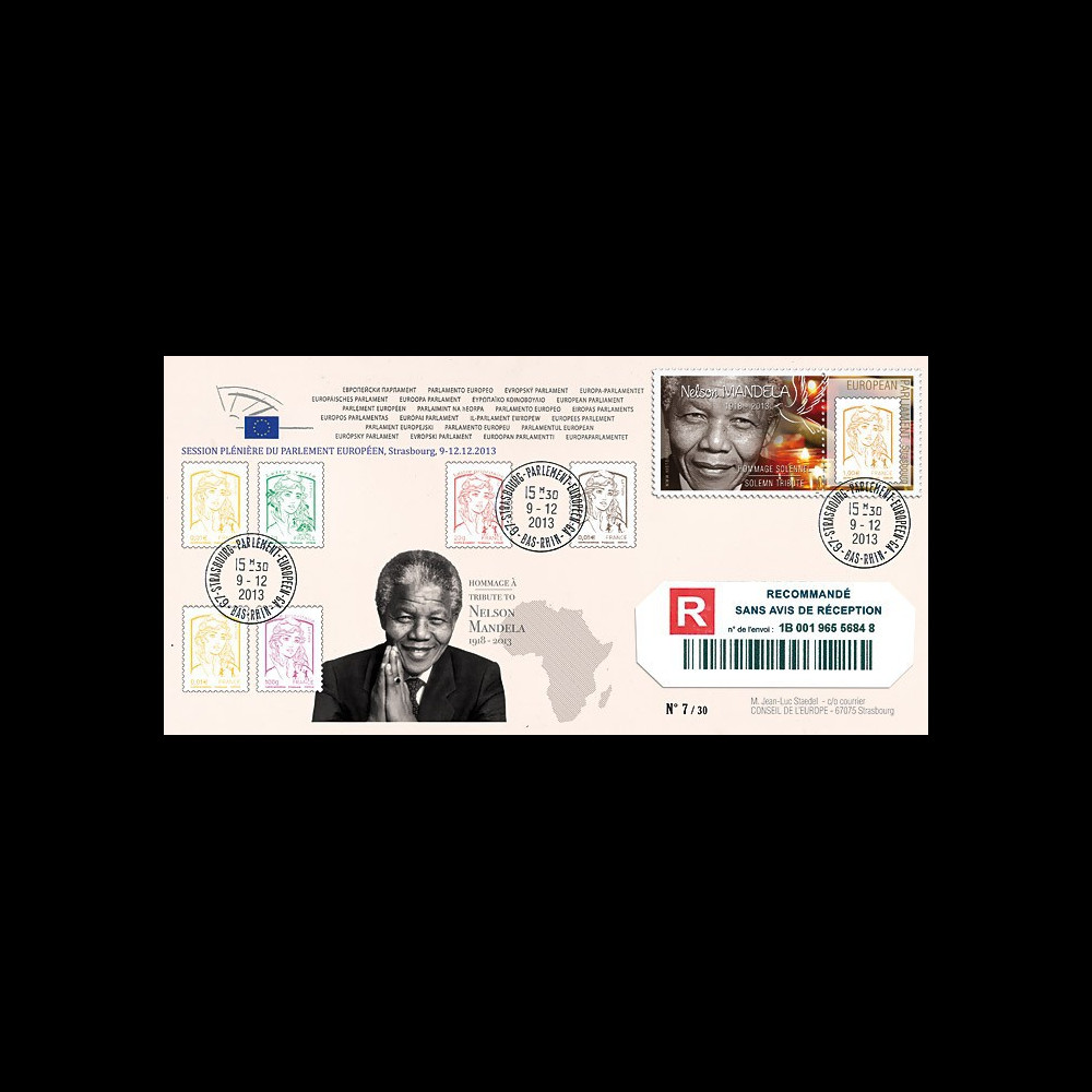 PE654a : 2013 - FDC Reco Parlement européen 'Hommage Nelson MANDELA