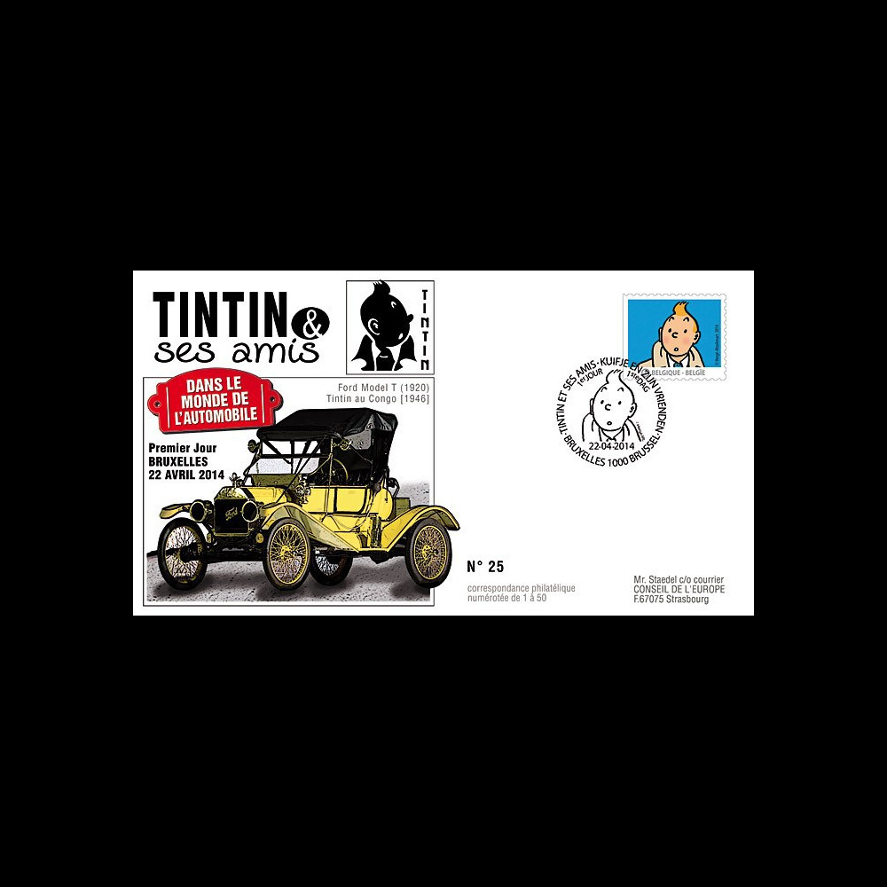 TIN14-1 : 2014 - Belgique FDC 1er Jour "Tintin & ses amis / Ford Model T / Tintin au Congo"