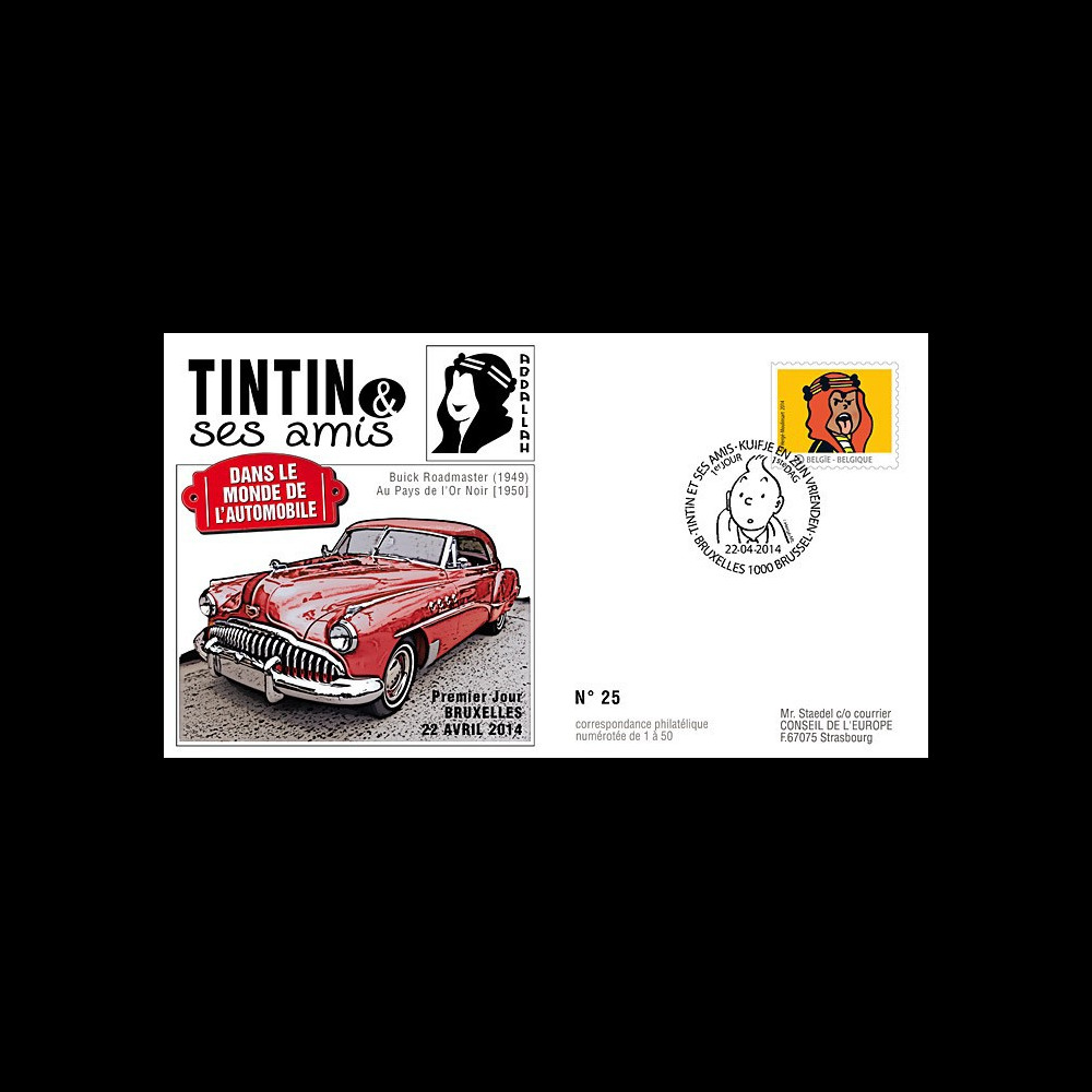 TIN14-4 : 2014 - Belgique FDC 1er Jour "Tintin & Abdallah / Buick / Au Pays de l’Or Noir"