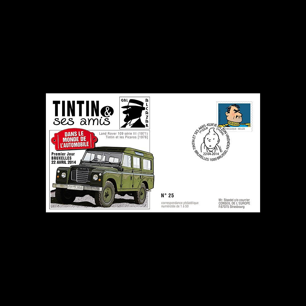 TIN14-5 : 2014 - Belgique FDC 1er Jour Tintin & Alcazar / Land Rover / Tintin & les Picaros TIN14-5 : 2014 - Belgique FDC 1er Jour Tintin & Alcazar / Land Rover / Tintin & les Picaros