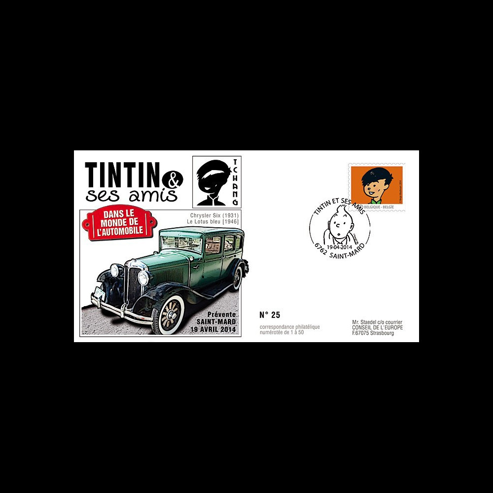 TIN14-9 : 2014 - Belgique FDC 1er Jour "Tintin & Tchang / Chrysler Six / Le Lotus Bleu"