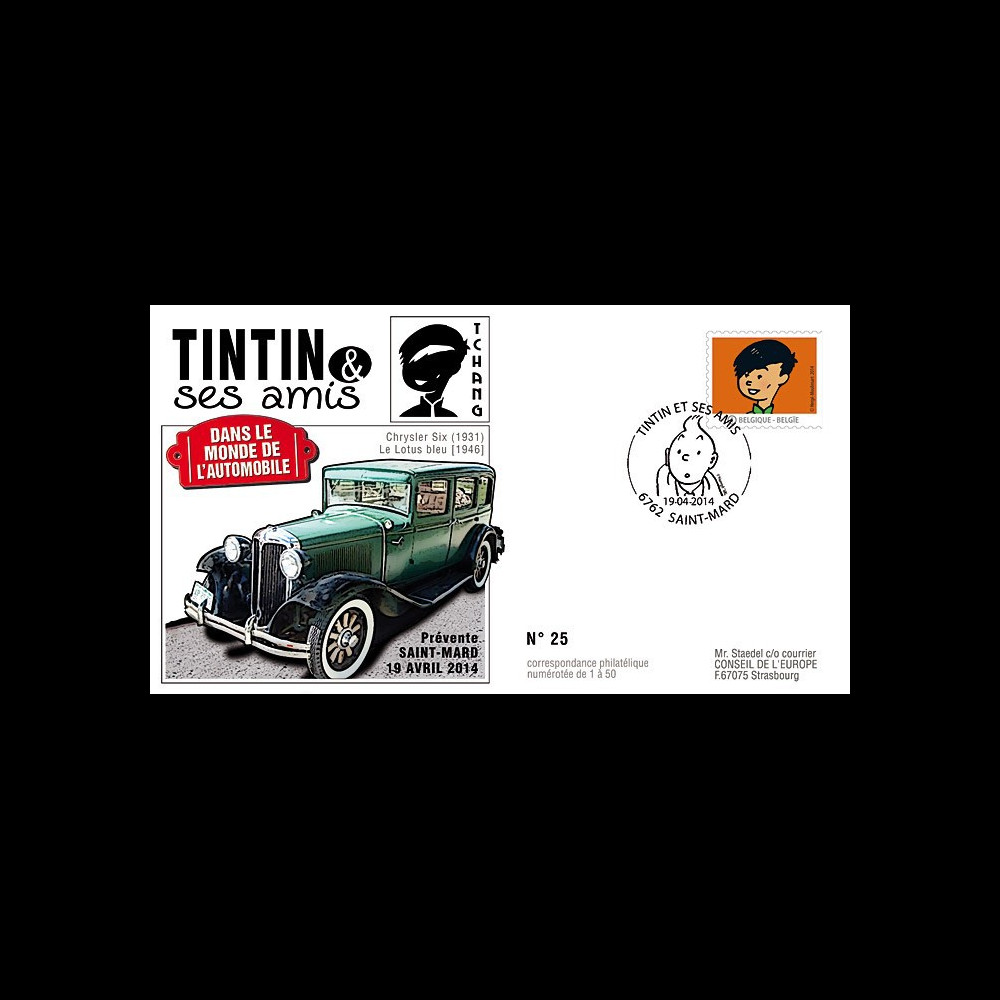 TIN14-9 : 2014 - Belgique FDC 1er Jour "Tintin & Tchang / Chrysler Six / Le Lotus Bleu" TIN14-9 : 2014 - Belgique FDC 1er Jour "Tintin & Tchang / Chrysler Six / Le Lotus Bleu"