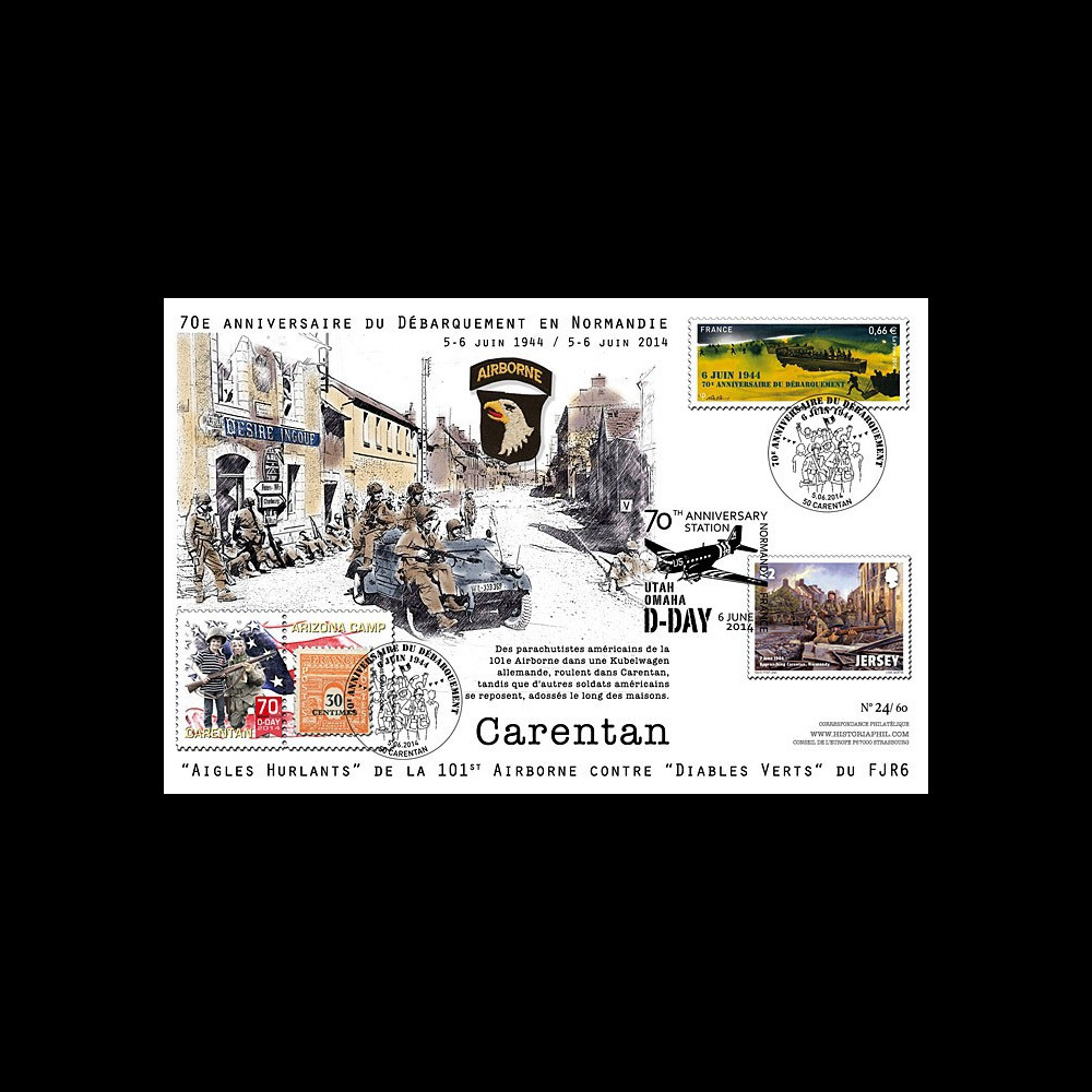 DEB14-05 : 2014 : Maxi FDC FRANCE-JERSEY "70 ans Débarquement en Normandie - Bataille de Carentan"