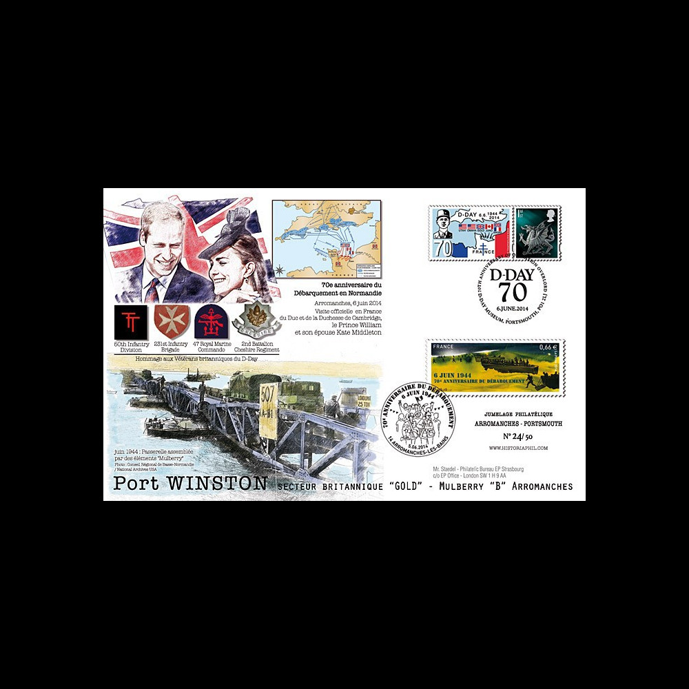 DEB14-08 : Maxi FDC FRANCE-ROYAUME-UNI "70 ans D-DAY / WILLIAM & Kate MIDDLETON"