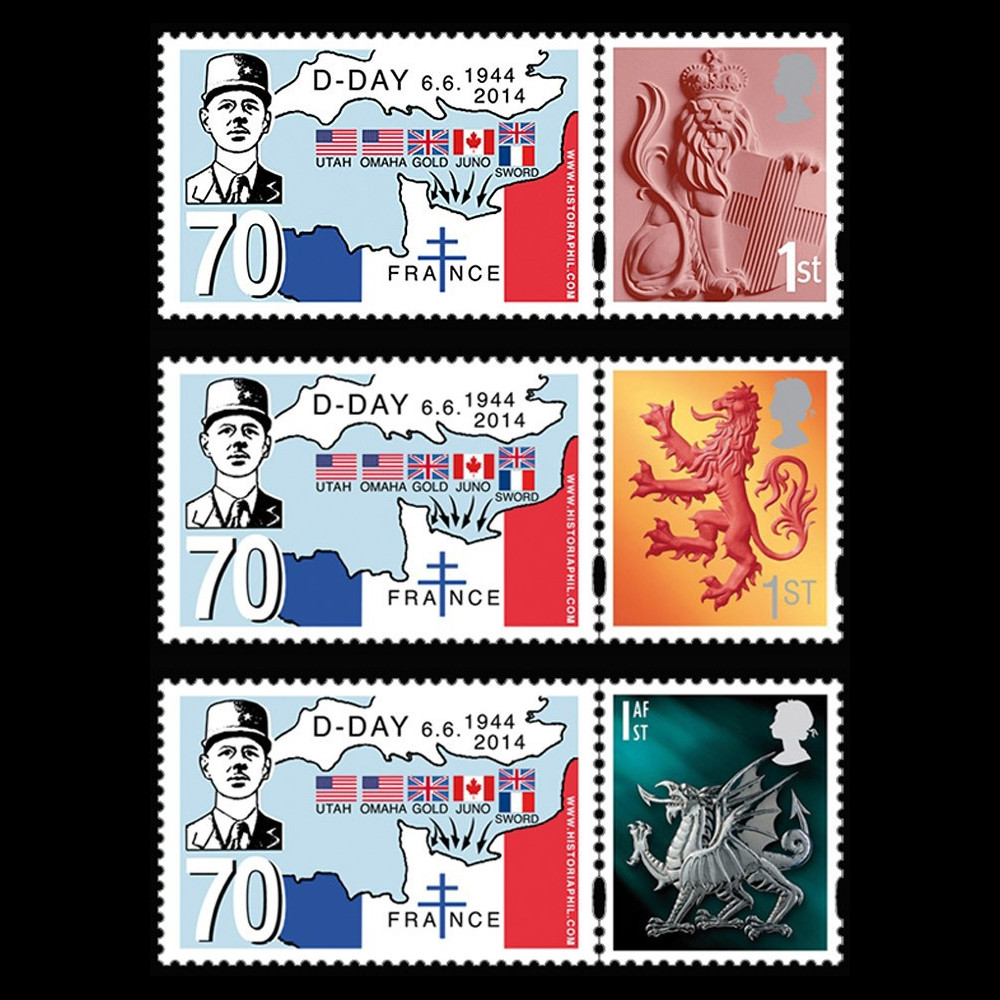 DEB14-7/9N : 2014 - Série 3 TPP ROYAUME-UNI "DE GAULLE - 70 ans D-DAY / WWII"
