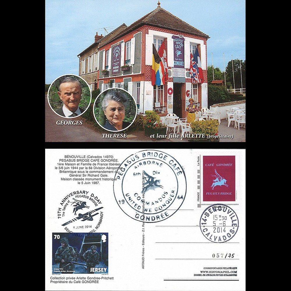DEB14-10 : 2014 - CP FRANCE - JERSEY "70 ans D-DAY : Pegasus Bridge - 6th AIRBORNE"