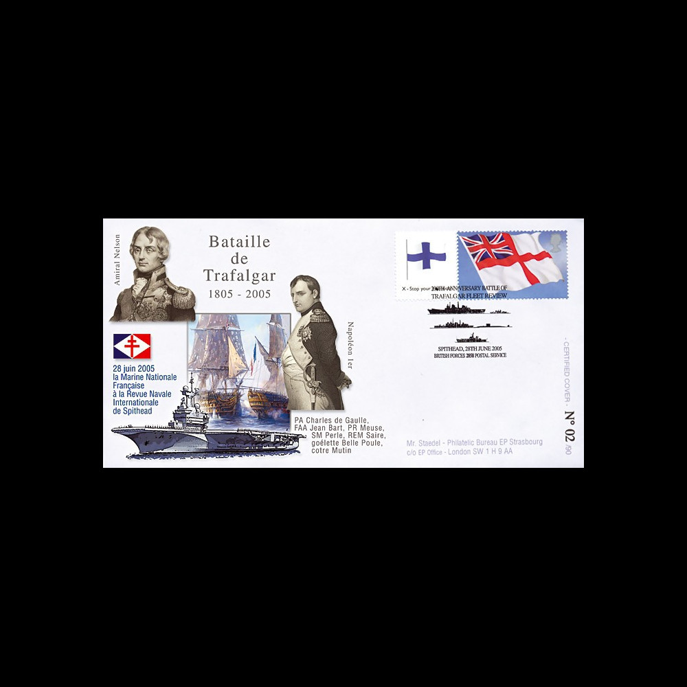 TRA05-1 : 2005 - FDC "200 ans Bataille de Trafalgar" - oblit. Poste aux Armées type1 TRA05-1 : 2005 - FDC "200 ans Bataille de Trafalgar" - oblit. Poste aux Armées type1