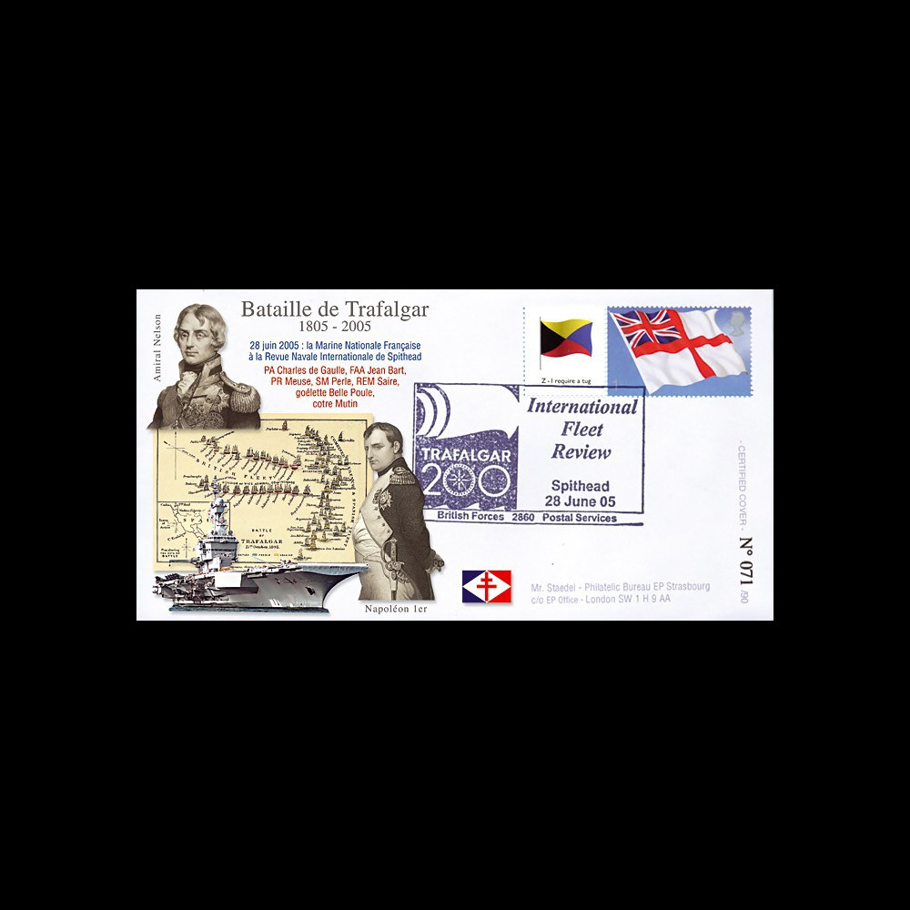 TRA05-2 : 2005 - FDC "200 ans Bataille de Trafalgar" - oblit. Poste aux Armées type2