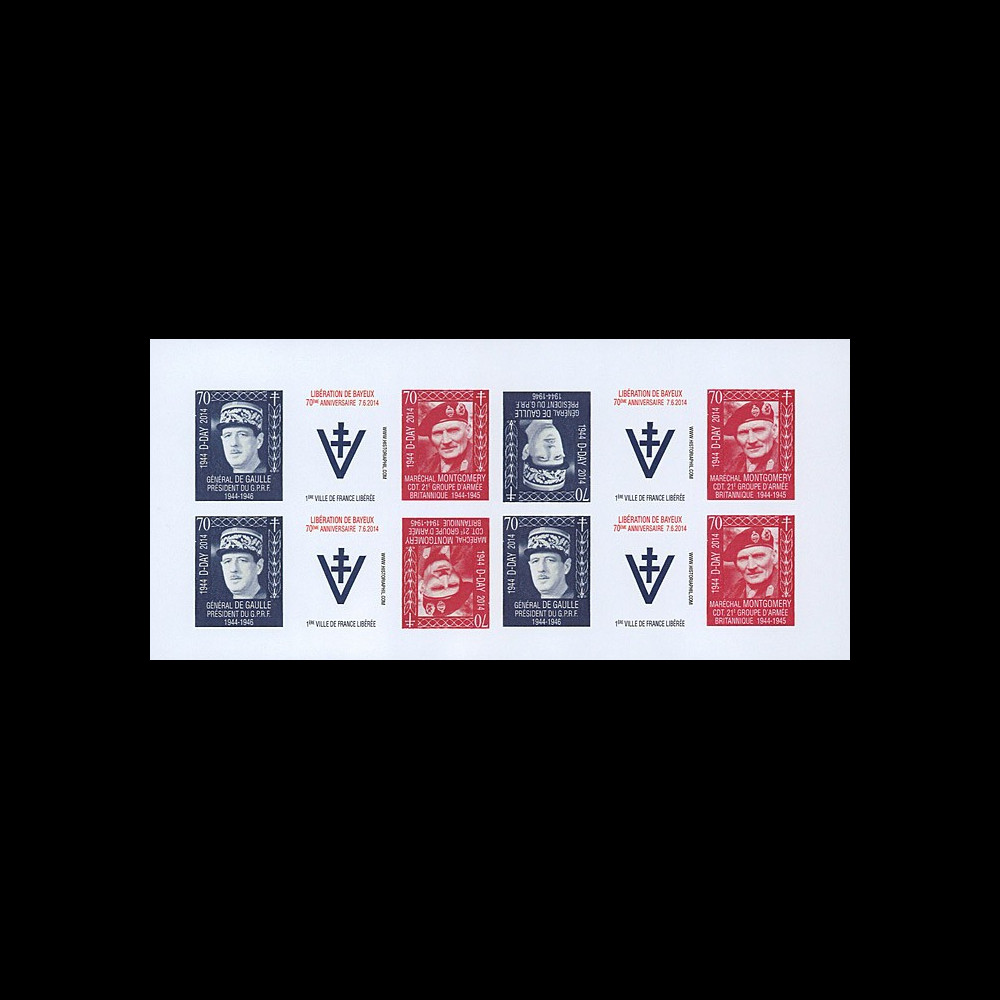DEB14-11FND : 2014 - Feuillet 12 vignettes ND "70 ans D-DAY / DE GAULLE & MONTGOMERY"