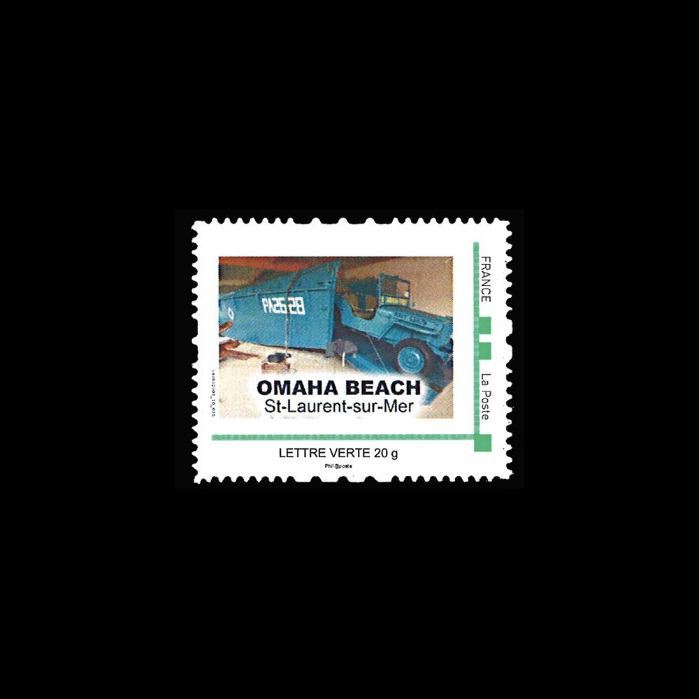 DEB14-02N : 2014 - Timbre personnalisé "70 ans D-DAY / OMAHA BEACH - Jeep Willys"