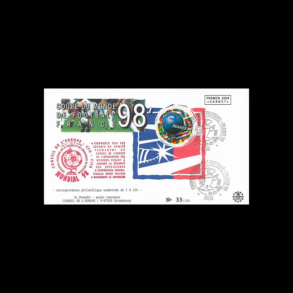 FIFA98-2 : FDC FRANCE 1er Jour "FIFA Coupe du Monde 1998 France / Football - FOOTIX"