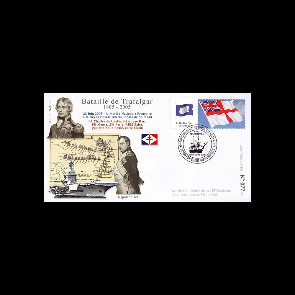 TRA05-4 : 2005 - FDC "200 ans Bataille de Trafalgar" - oblit. Poste aux Armées type4 TRA05-4 : 2005 - FDC "200 ans Bataille de Trafalgar" - oblit. Poste aux Armées type4