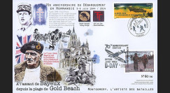 DEB14-23 : 2014 - Maxi FDC FRANCE - JERSEY "70 ans D-DAY : Libération Bayeux - GOLD BEACH"