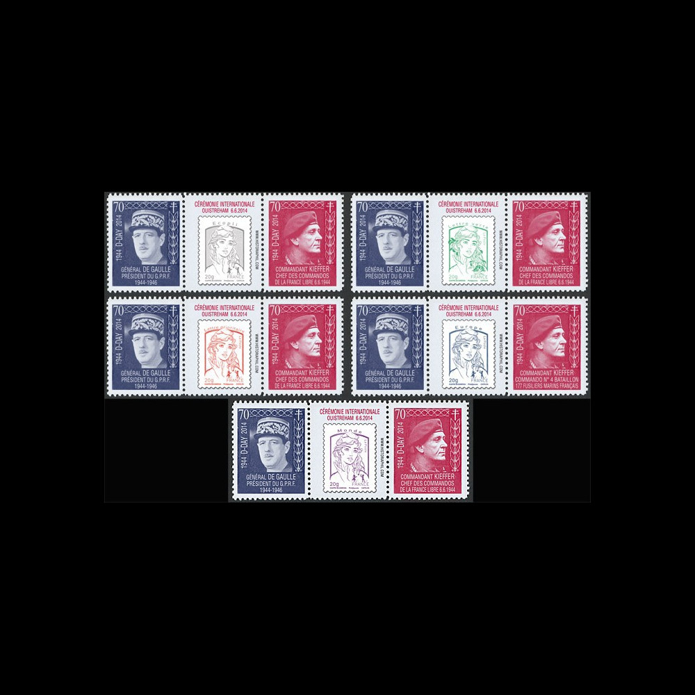 DEB14-16PT1/5 : 2014 - Série 5 Marianne "70 ans D-DAY / DE GAULLE & KIEFFER / WWII"