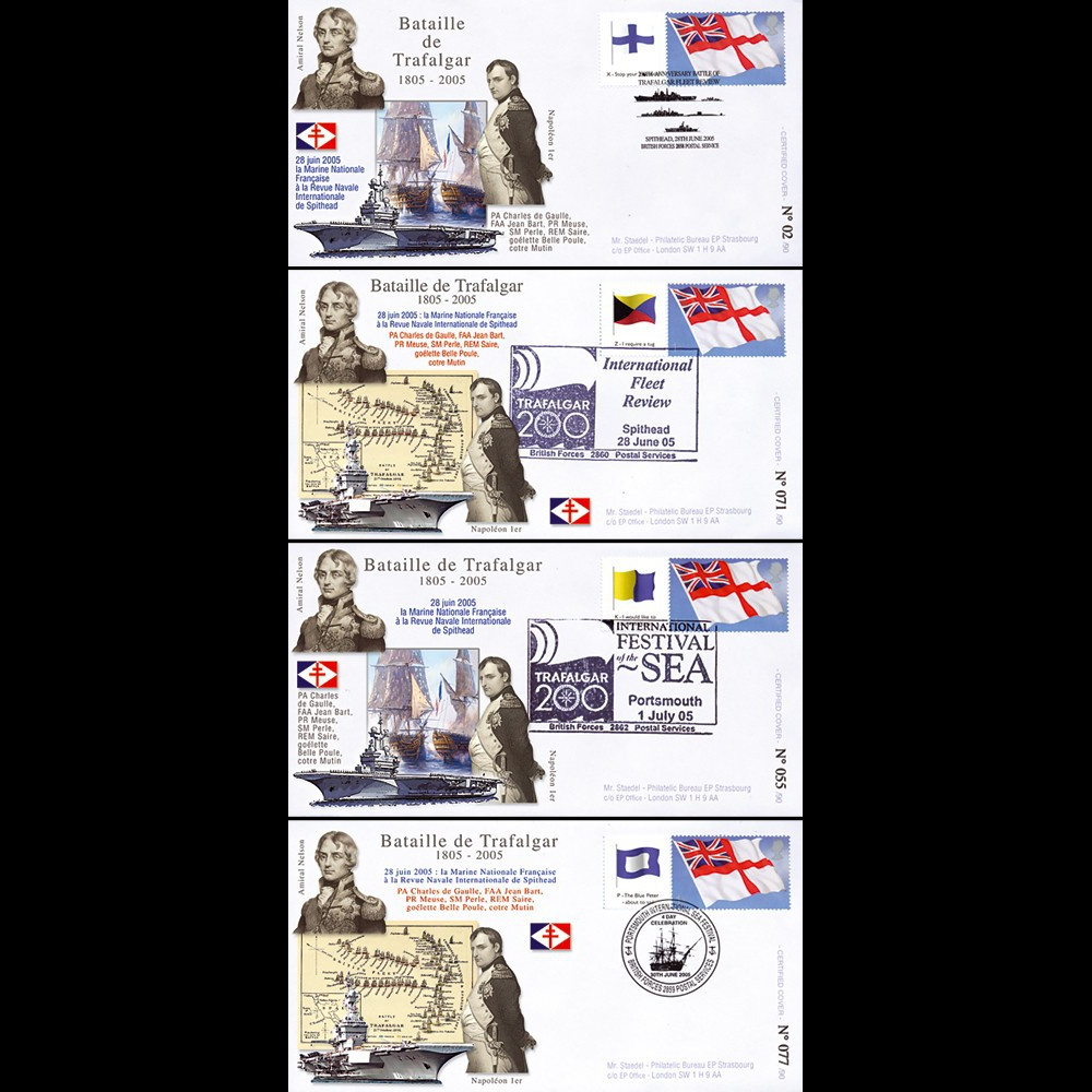 TRA05-COL : 2005 - Série 4 FDC "Bicentenaire de la Bataille de Trafalgar"