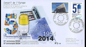 CE65-PJ : 10-2014 - FDC Conseil de l'Europe "1er Jour Timbres service - 50 ans DEQM"