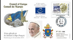 CE65V-1 : 25.11.2014 - FDC Conseil de l'Europe "Visite officielle de S.S. le Pape François"
