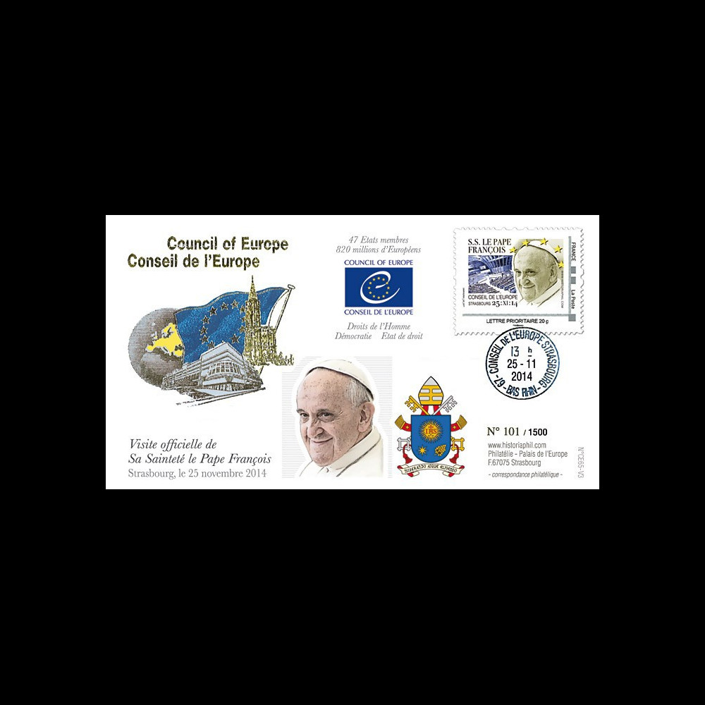 CE65V-1 : 25.11.2014 - FDC Conseil de l'Europe "Visite officielle de S.S. le Pape François"