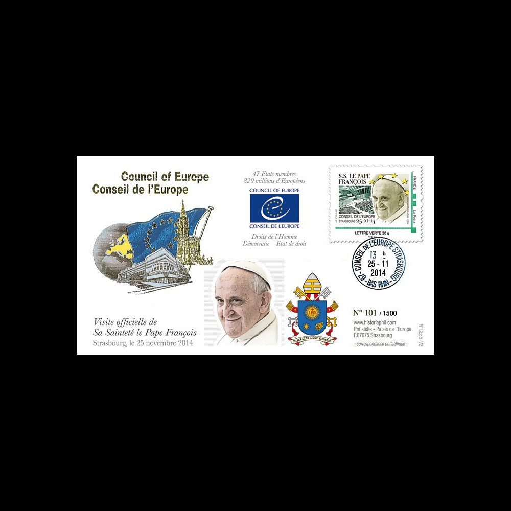 CE65V-2 : 25.11.2014 - FDC Conseil de l'Europe "Visite officielle de S.S. le Pape François"
