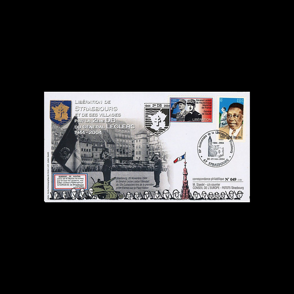LIB04-S1 : 2004 - FDC "60 ans de la Libération de Strasbourg par la 2e DB - Leclerc"