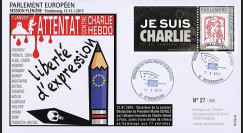 PE670A : 01-2015 - FDC Parlement européen "Hommage Charlie Hebdo - JE SUIS CHARLIE"