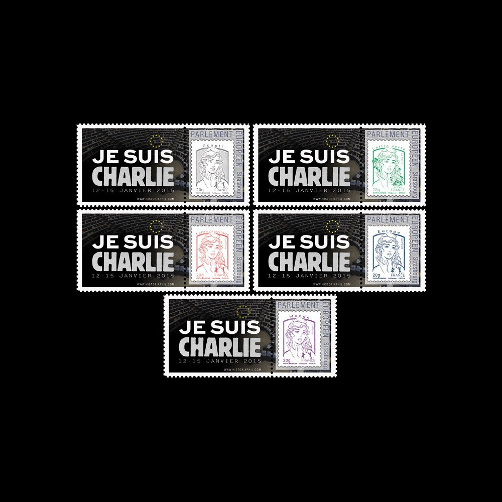 PE670-PT1/5 : 2015 - 5 porte-timbres session Parlement européen " Je suis Charlie "