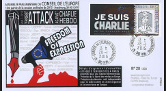 CE66-IA : 01-2015 - FDC Conseil de l'Europe "Hommage Charlie Hebdo - JE SUIS CHARLIE"